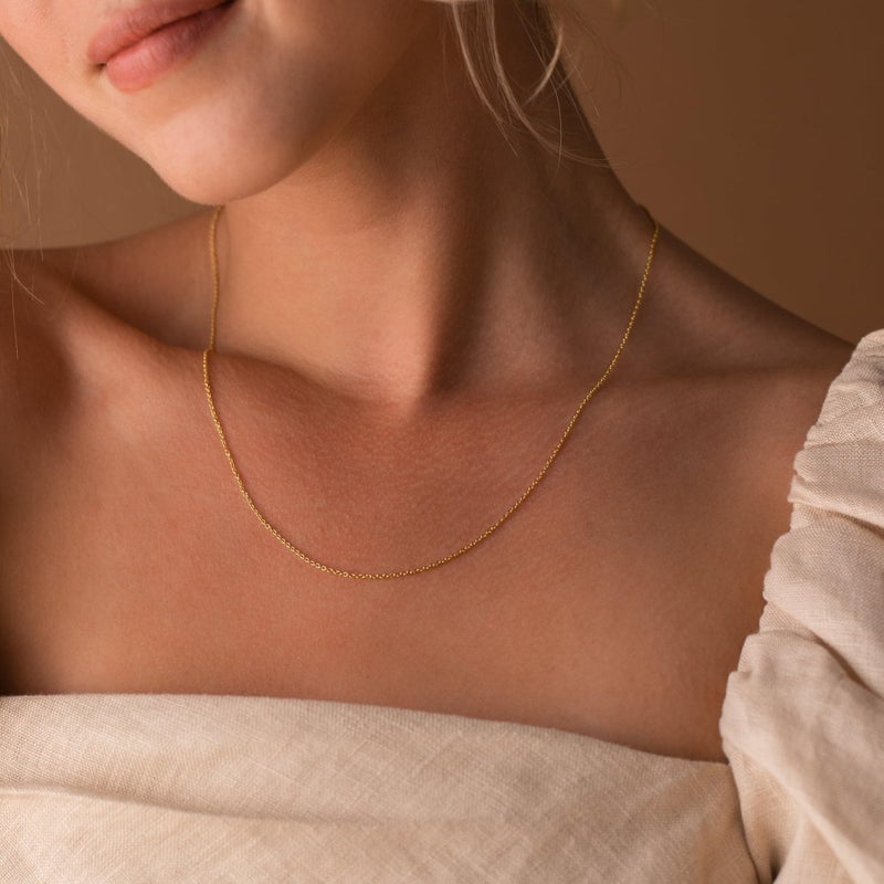 Krfy Gold Chain Necklace for Women Trendy - 925 Sterling Silver Clasp Dainty Choker Necklace 14K Gold Plated Thin Simple Rolo Chain Necklace Non Tarnish Waterproof Gold Jewelry for Women 16 inch - Image 3
