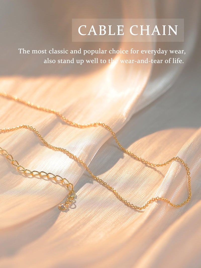 Krfy Gold Chain Necklace for Women Trendy - 925 Sterling Silver Clasp Dainty Choker Necklace 14K Gold Plated Thin Simple Rolo Chain Necklace Non Tarnish Waterproof Gold Jewelry for Women 16 inch - Image 2