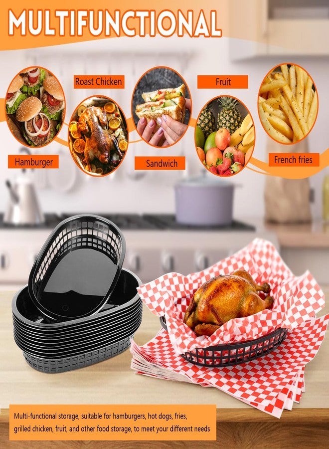 zandfelo 12 Pcs Black Fast Food Baskets and 120 Sheets 12'' Red Checkered Deli Liners, Classic Deli Baskets with Checkered Deli Papers - Image 4