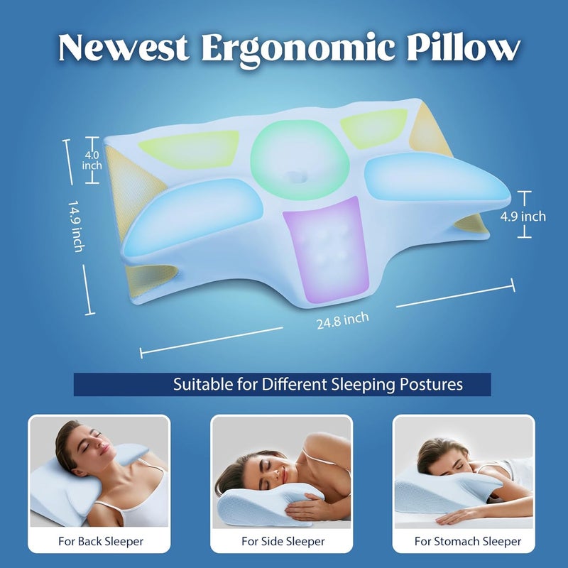 BEDCOOL Cervical Neck Pillow for Pain Relief,Ergonomic Contour Memory Foam Pillows for Sleeping,Cooling odorless Neck Support Pillow for Side Back Stomach Sleeper,with Washable Pillowcase,Blue - Image 4