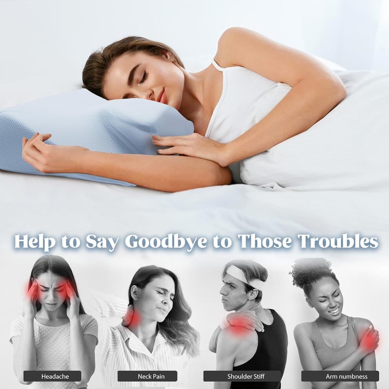 BEDCOOL Cervical Neck Pillow for Pain Relief,Ergonomic Contour Memory Foam Pillows for Sleeping,Cooling odorless Neck Support Pillow for Side Back Stomach Sleeper,with Washable Pillowcase,Blue - Image 5