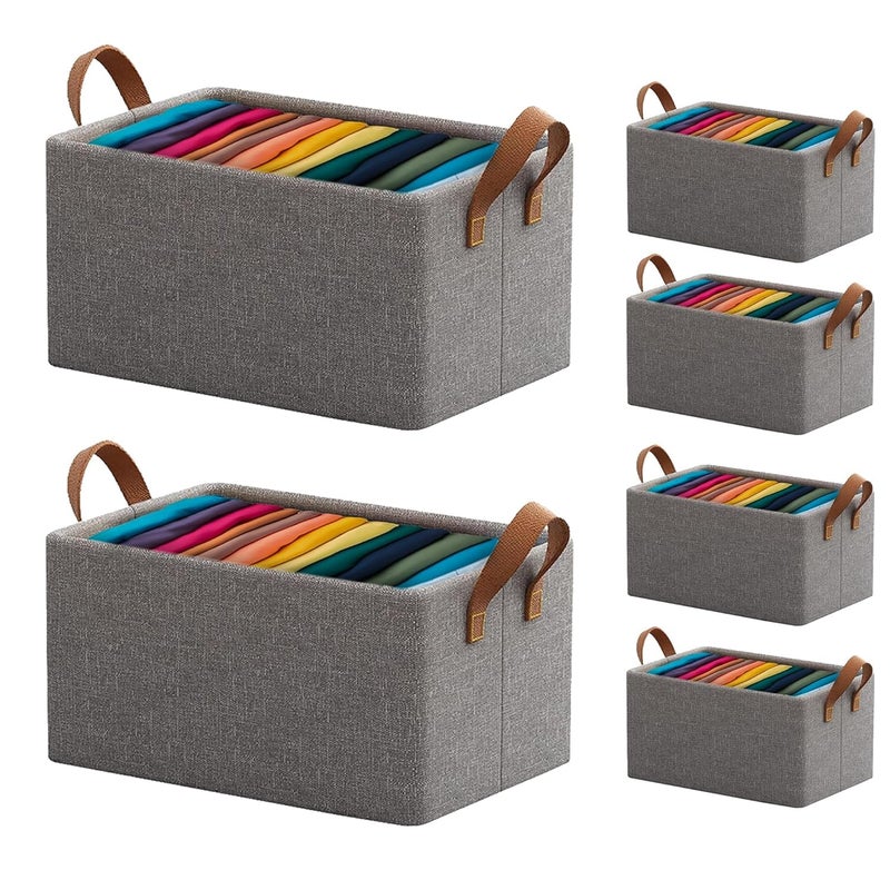 Fuelbyte Fuelbyte Steel Frame Wardrobe Organizer for Clothes with Metal Frame Rectangle Storage Baskets for Clothing Fabric Storage Box with Handles Shelf Basket for Storage Clothes Pants Jeans 26 LTR 6 pcs  - Image 1