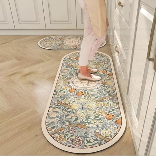 Proxin Anti Fatigue Kitchen Rug Sets 2 Piece Non Slip Kitchen Mats for Floor Cushioned Kitchen Rugs & Mats Waterproof Comfort Standing Mat Runner for Kitchen,Home Office,Sink,Laundry (Oval) - Image 1