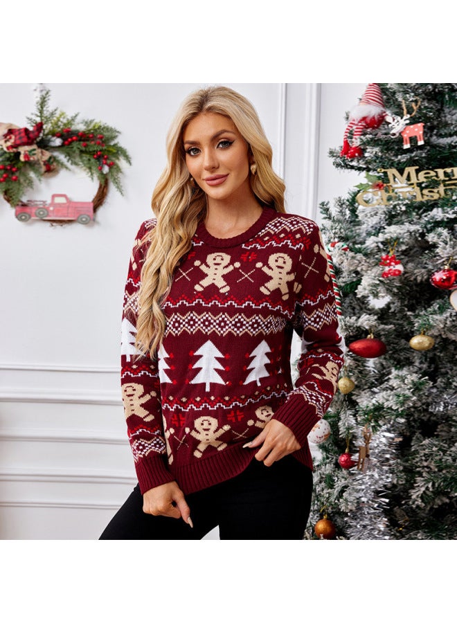 European And American Women's Turtleneck Casual Christmas Sweater Top Gingerbread Jacquard Long Sleeve Sweater
