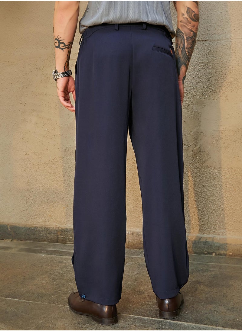 Campus Sutra Men's Midnight Black Straight-Cuffed Pleated Trousers  - Image 5