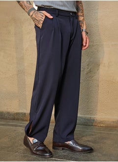 كامبوس سوترا Men's Midnight Black Straight-Cuffed Pleated Trousers  - Image 3