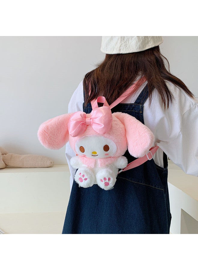 Pink Plush Doll Toy Backpack Children's Double Shoulder Bag Gift Grab Machine Doll Bag Toy-Color:Pink-Height:25cm - Image 2