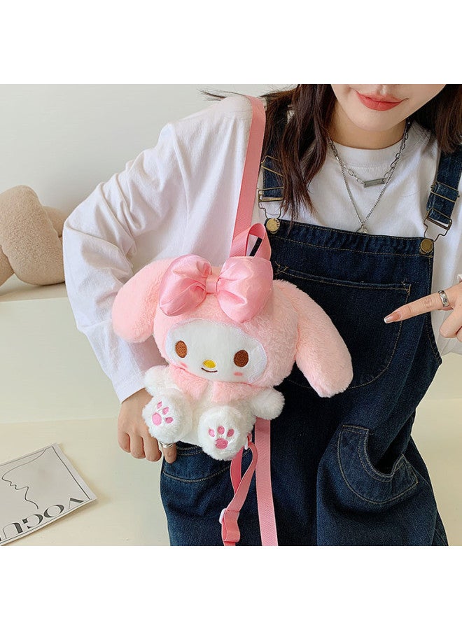 Pink Plush Doll Toy Backpack Children's Double Shoulder Bag Gift Grab Machine Doll Bag Toy-Color:Pink-Height:25cm - Image 5