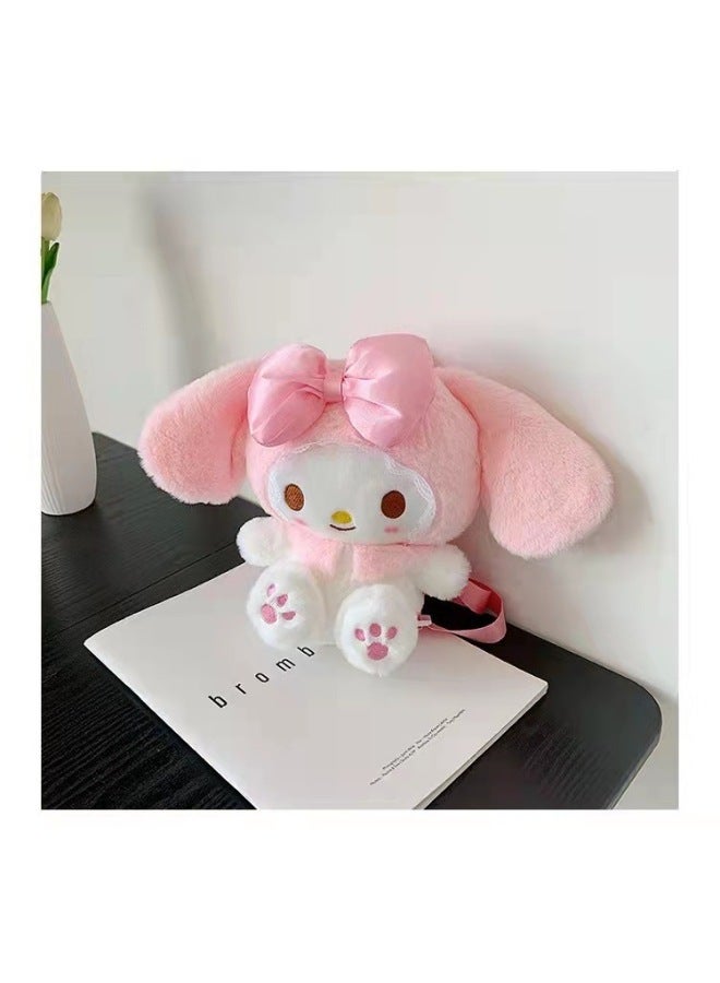 Pink Plush Doll Toy Backpack Children's Double Shoulder Bag Gift Grab Machine Doll Bag Toy-Color:Pink-Height:25cm - Image 1