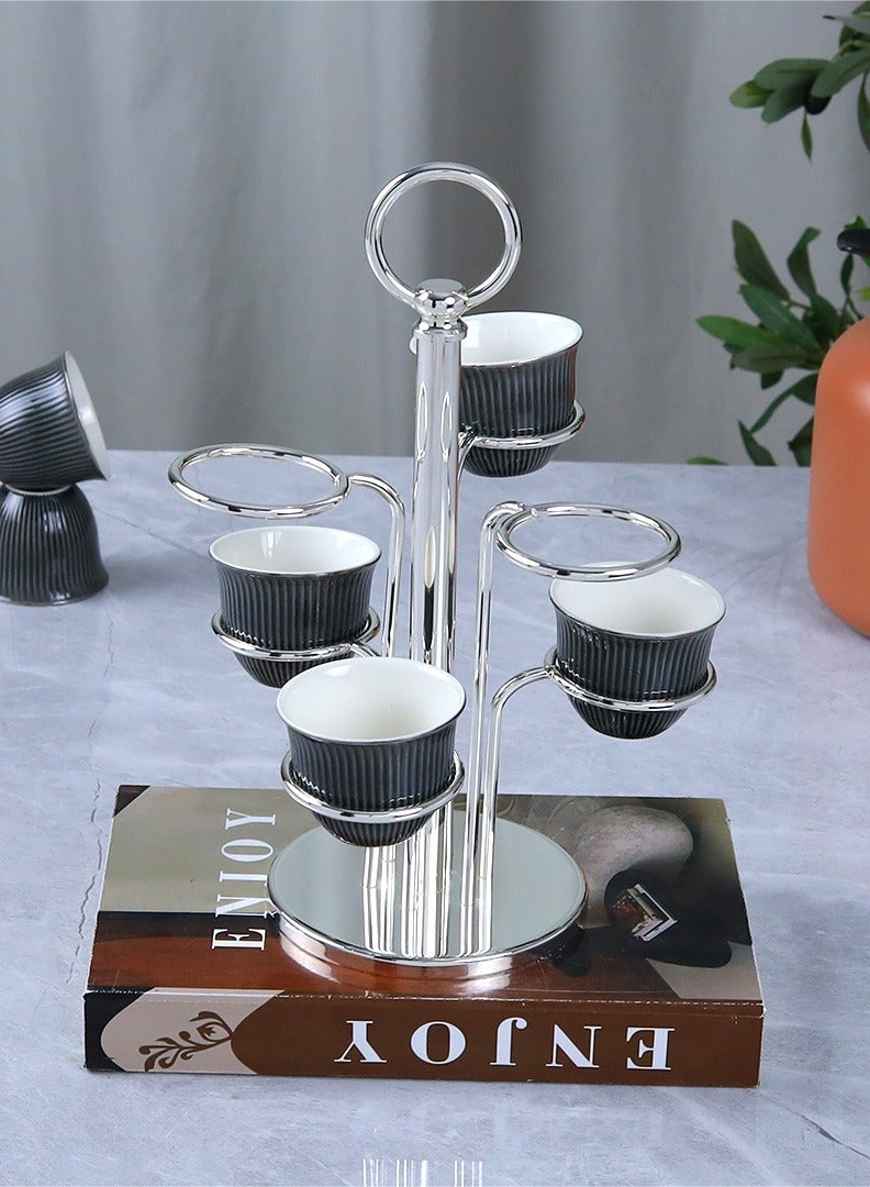 AL Hadaya Mall Stainless Steel Arabic Coffee Cup Holder with Acrylic Bases – Silver Clear - Image 1