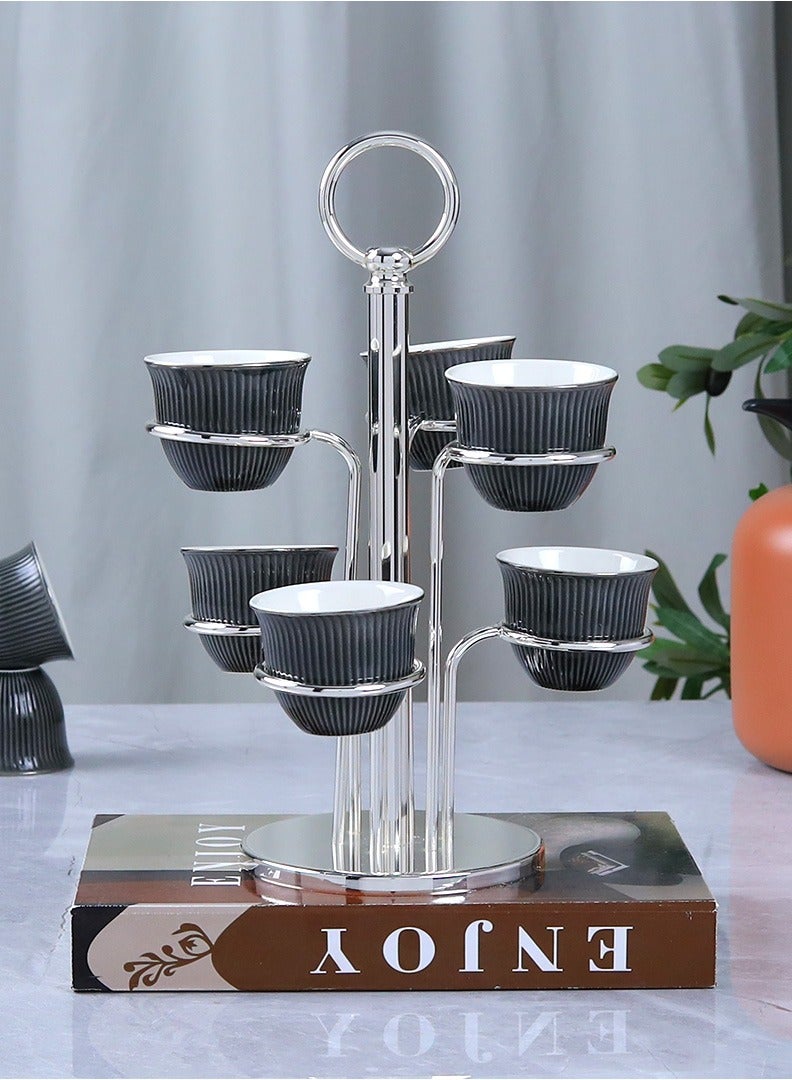 AL Hadaya Mall Stainless Steel Arabic Coffee Cup Holder with Acrylic Bases – Silver Clear - Image 2