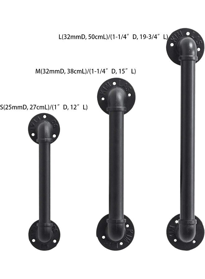 FOYO Set of 2 Industrial Pipe Door Pull Handle, Grab Bar, Towel Bar, Antique Rustic Cast Iron Handrail - Matte Black, 1-1/4"Diameter Pipe, 15 Inch - Image 4
