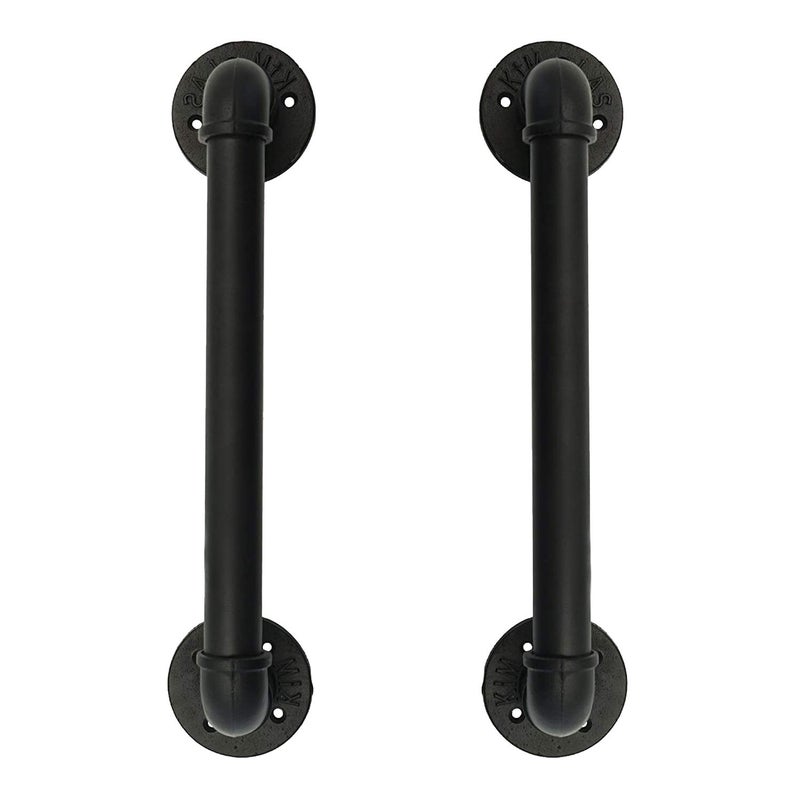 FOYO Set of 2 Industrial Pipe Door Pull Handle, Grab Bar, Towel Bar, Antique Rustic Cast Iron Handrail - Matte Black, 1-1/4"Diameter Pipe, 15 Inch - Image 1