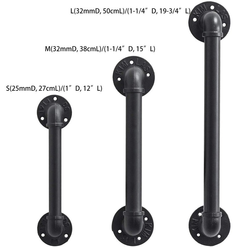 FOYO Set of 2 Industrial Pipe Door Pull Handle, Grab Bar, Towel Bar, Antique Rustic Cast Iron Handrail - Matte Black, 1-1/4"Diameter Pipe, 15 Inch - Image 3