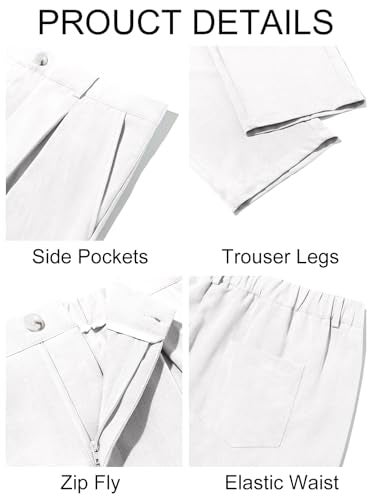 Runcati Mens Casual Linen Pants Elastic Waist Lightweight Loose Fit Pleated Slacks Summer Beach Yoga Trousers White - Image 5