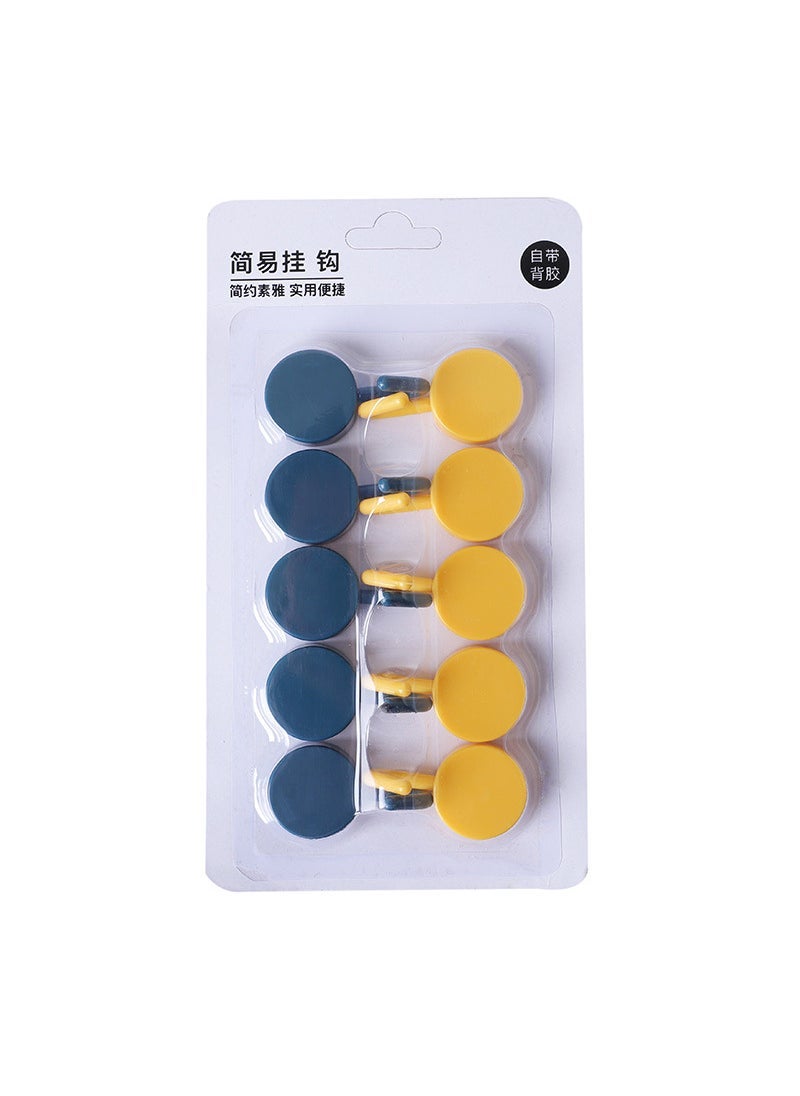 Generic 1 x 5 pcs 10-Pack Nordic Style No-Drill Bathroom Hooks Dark blue + light yellow (10 blister cards)#C0FS7# 