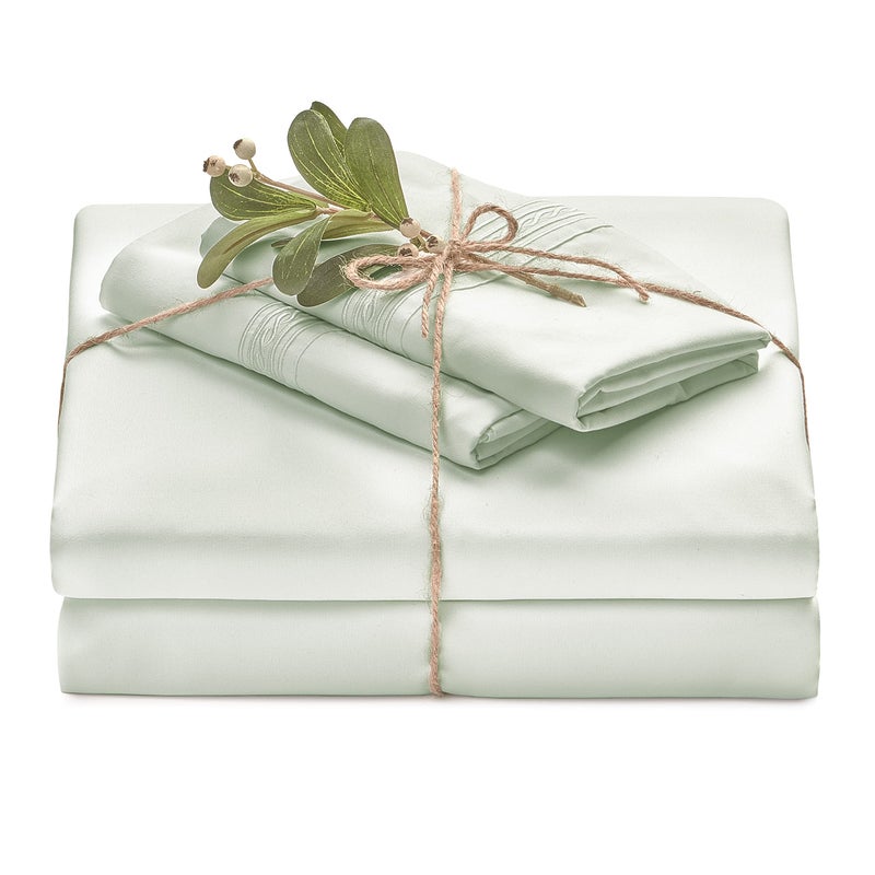 Chanasya Chanasya Premium Soft Sage Green King Bed Sheets Set 4-Piece - Percale Microfiber - Fitted Sheet Flat Sheet and Pillow Cases - Deep Pocket Wrinkle Resistant (King) Sage Pearl  - Image 1