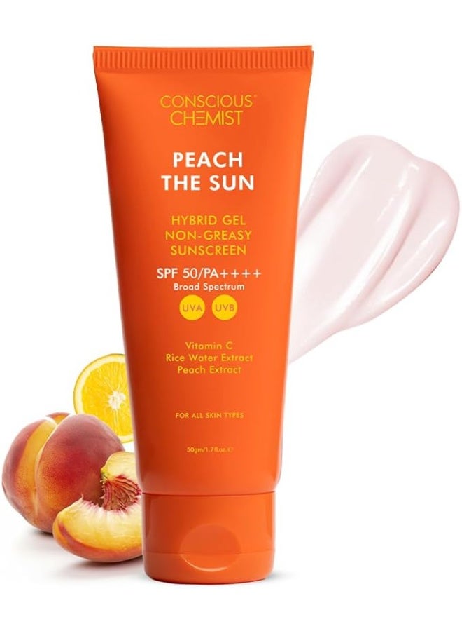 Concious Chemist Peach The Sun Hybrid Gel Sunscreen SPF 50+ PA+++, 50G - Image 1