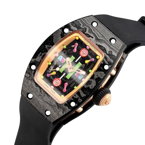 FEICE Women's Automatic Wrist Watch Fashion Skeleton Mechanical Watch with Carbon Fiber Strap Waterproof Wristwatch for Ladies FM606Black - Image 2