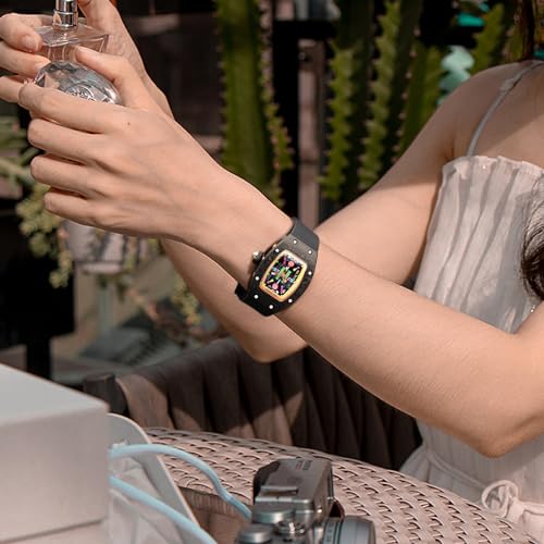 FEICE Women's Automatic Wrist Watch Fashion Skeleton Mechanical Watch with Carbon Fiber Strap Waterproof Wristwatch for Ladies FM606Black - Image 5