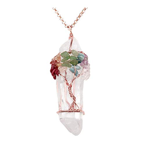 PESOENTH 7 Chakra Clear Quartz Tree of Life Crystal Pendant Necklace for Women Natural Gemstone Healing Crystal Hexagonal Point Jewelry Spiritual Gifts - Image 1