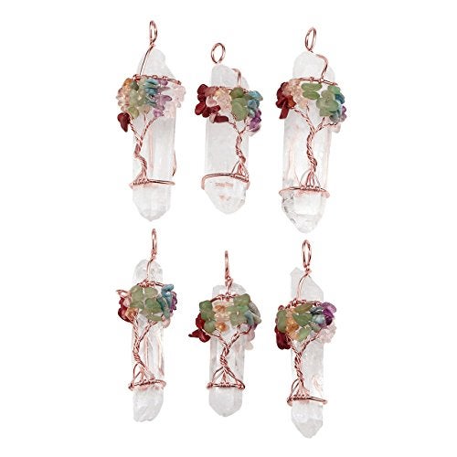 PESOENTH 7 Chakra Clear Quartz Tree of Life Crystal Pendant Necklace for Women Natural Gemstone Healing Crystal Hexagonal Point Jewelry Spiritual Gifts - Image 5