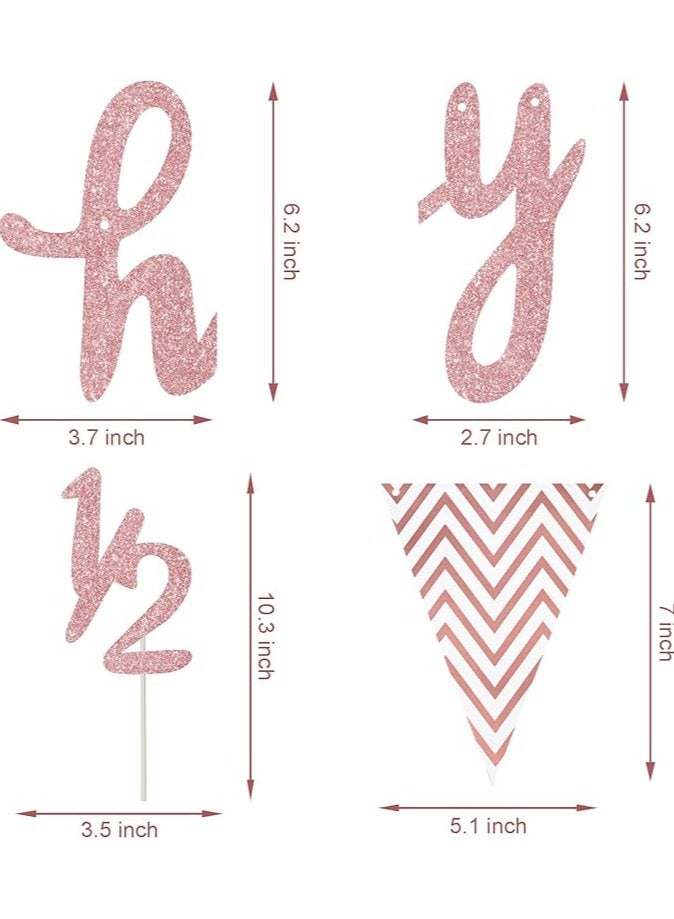 3 Pcs Half Birthday Decorations Set Include 6 Months Happy 1/2 Birthday Banner, Glitter 1/2 Half Year Cake Topper, Triangle Flag Banner for Baby Shower Party Photoshoot Props, Pre-strung(Rose Gold) - Image 2