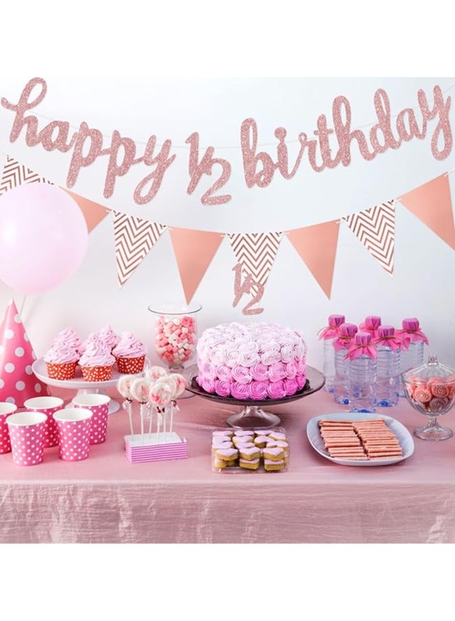 3 Pcs Half Birthday Decorations Set Include 6 Months Happy 1/2 Birthday Banner, Glitter 1/2 Half Year Cake Topper, Triangle Flag Banner for Baby Shower Party Photoshoot Props, Pre-strung(Rose Gold) - Image 5