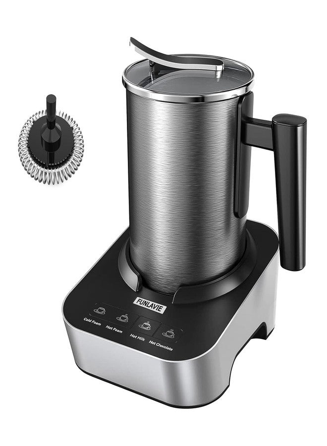 FUNLAVIE 4-in-1 Electric Milk Frother and Steamer, 400ml(13.5oz) Stainless Steel Pitcher with Auto Shut-Off, Hot & Cold Foam Maker and Milk Warmer for Lattes, Cappuccinos, Macchiato, Dishwasher Safe - Image 1
