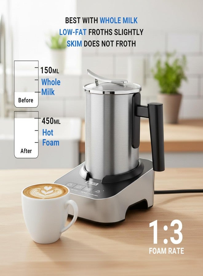 FUNLAVIE 4-in-1 Electric Milk Frother and Steamer, 400ml(13.5oz) Stainless Steel Pitcher with Auto Shut-Off, Hot & Cold Foam Maker and Milk Warmer for Lattes, Cappuccinos, Macchiato, Dishwasher Safe - Image 2