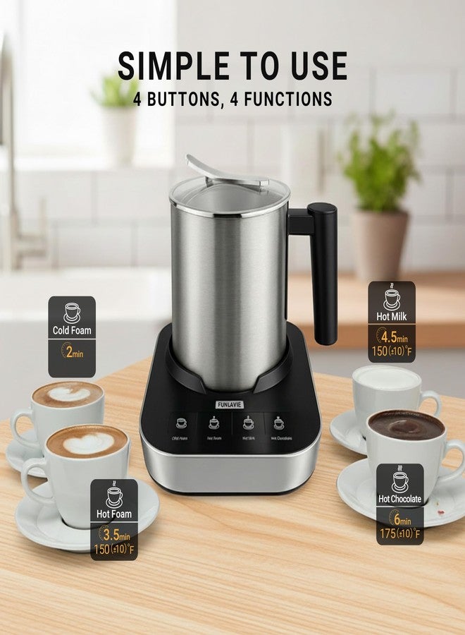 FUNLAVIE 4-in-1 Electric Milk Frother and Steamer, 400ml(13.5oz) Stainless Steel Pitcher with Auto Shut-Off, Hot & Cold Foam Maker and Milk Warmer for Lattes, Cappuccinos, Macchiato, Dishwasher Safe - Image 3