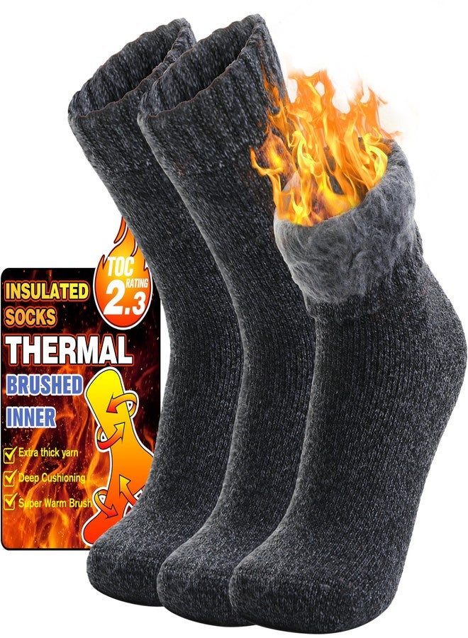 Welwoos Heated Thermal Socks for Women & Men Winter Warm Ski Thick Boot Insulated Gift Socks Stocking Stuffers for Women 3 Pairs (Dark Grey,M) - Image 1