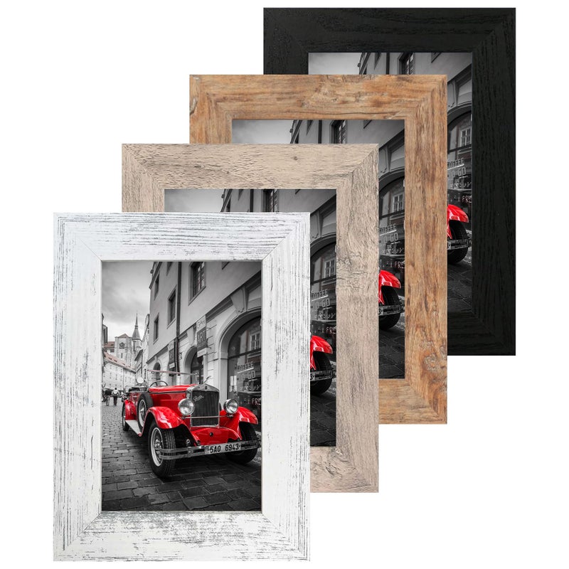 iRahmen iRahmen 4 Pack 4x6 Picture Frame Set with High Definition Glass 4 x 6 Photo Frames for Desktop Display and Wall Mounting(Brown+Smoke Grey+Black+White).  - Image 1