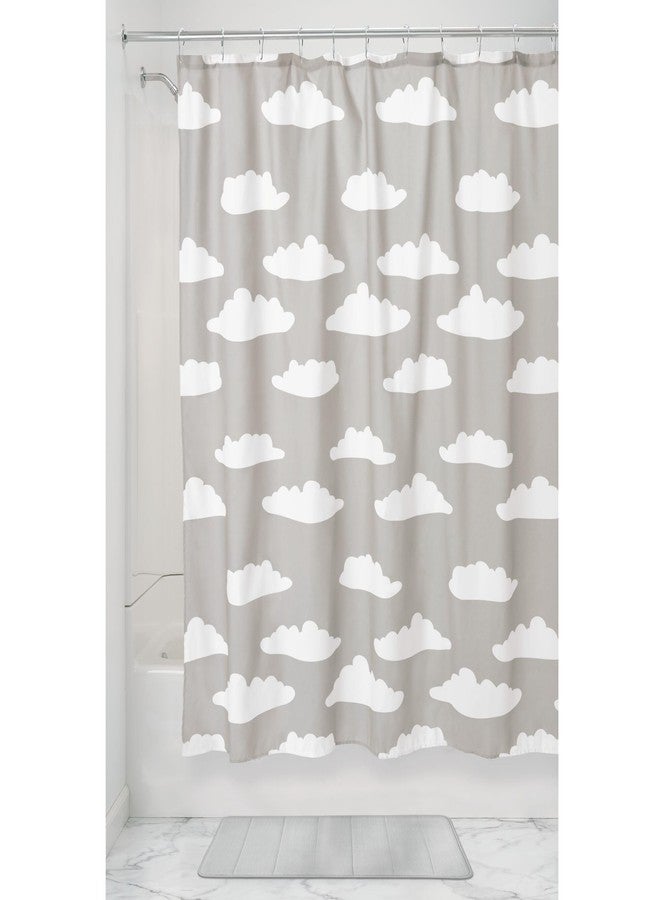 InterDesign iDesign Fabric Shower Curtain with Cloud Pattern Water-Resistant Shower Curtain for Kids, Teenagers, College Dorm Bathrooms, 72" x 72", Gray and White - Image 1
