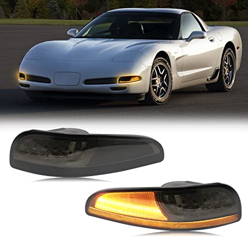 SHINEFIT LED Front Corner Light Compatible with Corvette C5 19972004 Smoke Bumper Turn Signal Parking Lights Lamps Replacement 10301357 10301356 - Image 1