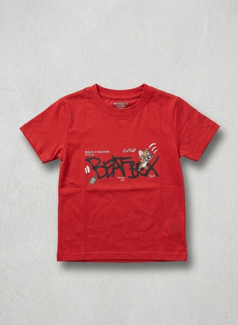 Boys Jerry Cartoon Graphic Printed Cotton T Shirt Soft Breathable Casual Short Sleeve Crew Neck Tee Comfortable Lightweight Everyday Wear Cartoon Graphic Top for Toddler and Little Boys - Image 1