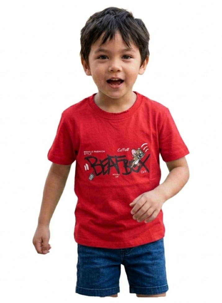 Boys Jerry Cartoon Graphic Printed Cotton T Shirt Soft Breathable Casual Short Sleeve Crew Neck Tee Comfortable Lightweight Everyday Wear Cartoon Graphic Top for Toddler and Little Boys - Image 3