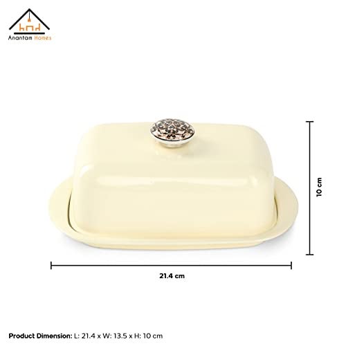 Anantam homes Stainless Steel Butter Dish Storage Box Organizer with Ceramic Knob Design , Ivory (500 Gram) - Image 2