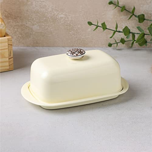 Anantam homes Stainless Steel Butter Dish Storage Box Organizer with Ceramic Knob Design , Ivory (500 Gram) - Image 1