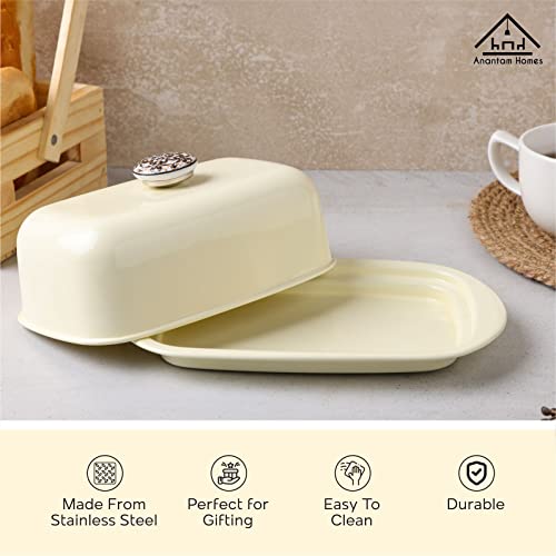 Anantam homes Stainless Steel Butter Dish Storage Box Organizer with Ceramic Knob Design , Ivory (500 Gram) - Image 5