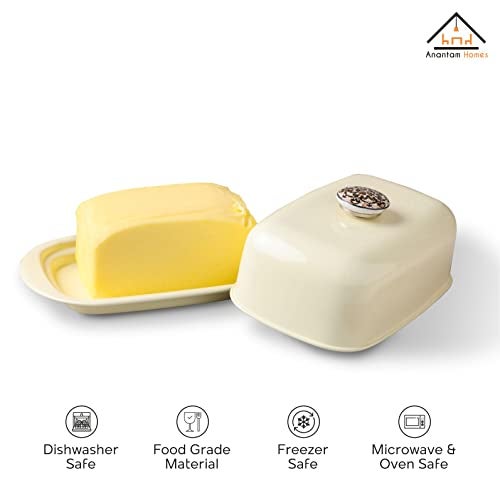 Anantam homes Stainless Steel Butter Dish Storage Box Organizer with Ceramic Knob Design , Ivory (500 Gram) - Image 3