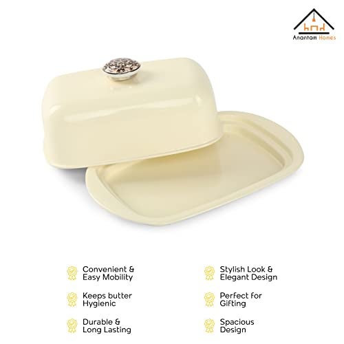 Anantam homes Stainless Steel Butter Dish Storage Box Organizer with Ceramic Knob Design , Ivory (500 Gram) - Image 4