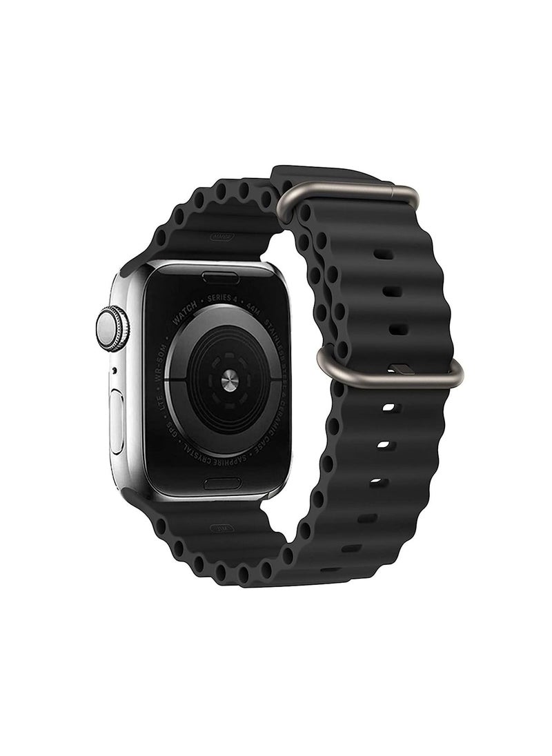 Generic - Ocean Strap For Apple Watch Band Size 42/44/45/49mm Silicone Black - Image 1