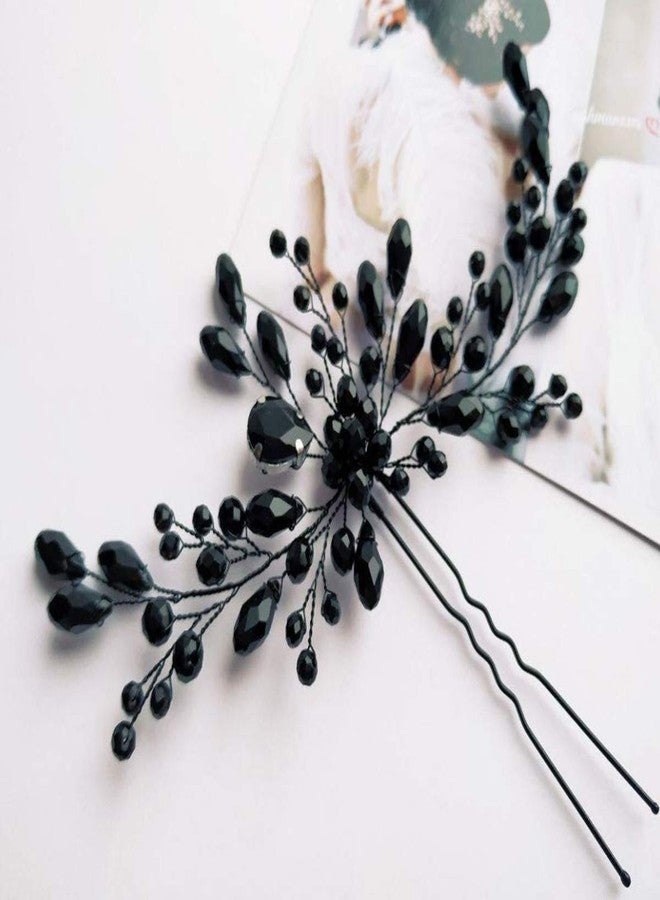 Aimimier Bridal Black Crystal Hair Pins Classical Wedding Back Comb Prom Party Festival Hair Accessories for Women and Girls - Image 3