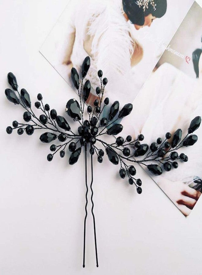 Aimimier Bridal Black Crystal Hair Pins Classical Wedding Back Comb Prom Party Festival Hair Accessories for Women and Girls - Image 2