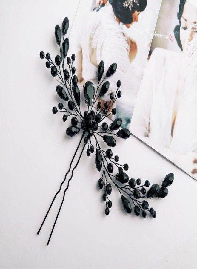 Aimimier Bridal Black Crystal Hair Pins Classical Wedding Back Comb Prom Party Festival Hair Accessories for Women and Girls - Image 4
