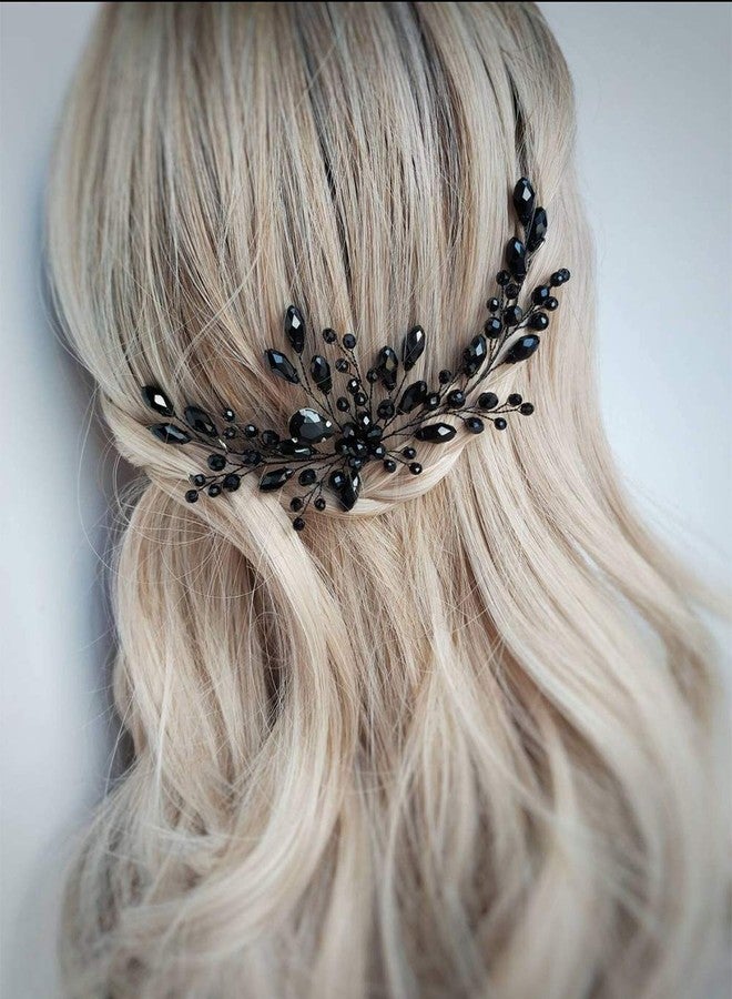 Aimimier Bridal Black Crystal Hair Pins Classical Wedding Back Comb Prom Party Festival Hair Accessories for Women and Girls - Image 1