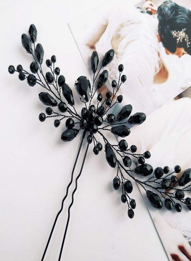 Aimimier Bridal Black Crystal Hair Pins Classical Wedding Back Comb Prom Party Festival Hair Accessories for Women and Girls - Image 5