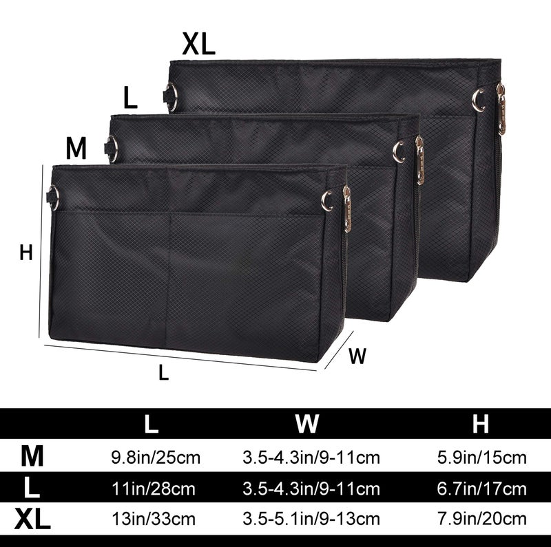 Vercord Expandable Nylon Handbag Purse Organizer Insert Liner Shaper Bag In Bag Black XLarge - Image 2
