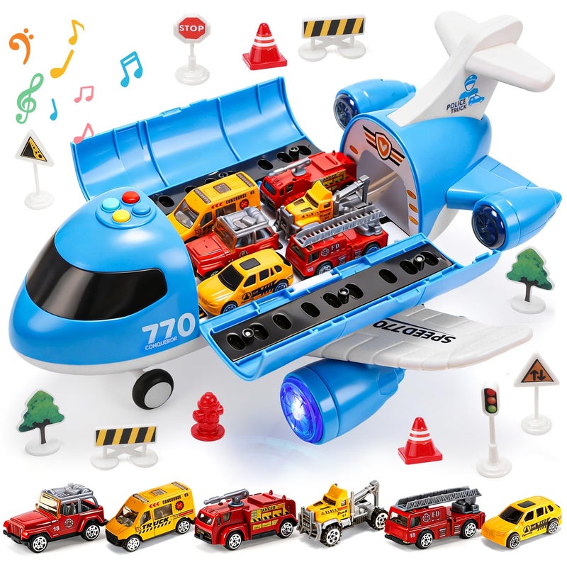 CUTE STONE Toy Airplane with Lights Sounds Friction Powered Plane Toy with Mini Cars for Kids Great Gift for Boys and Girls - Image 3